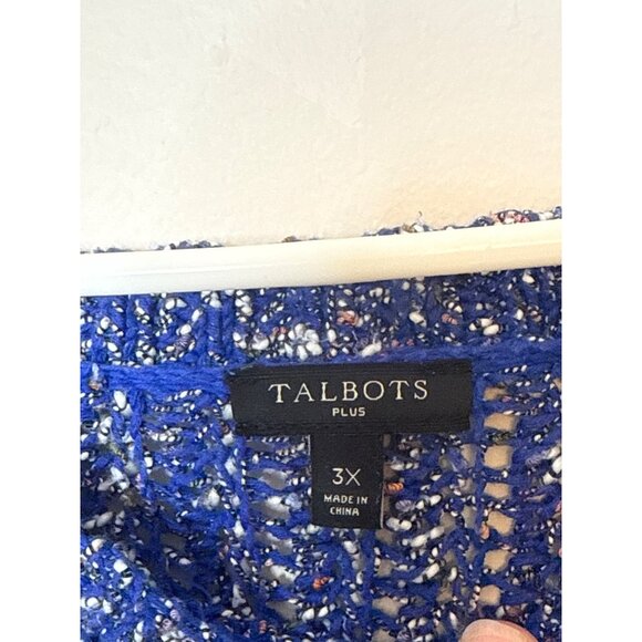 Talbots Plus Open Knit Sweater Tunic Stretch Crew Neck Speckled Blue Boat Neck 3 - Picture 5 of 7